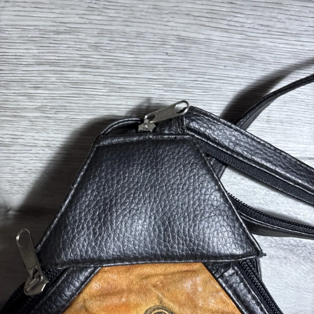 Vintage Peru Leather Backpack Hand Painted Condor Inca‎ Symbols Small Daypack